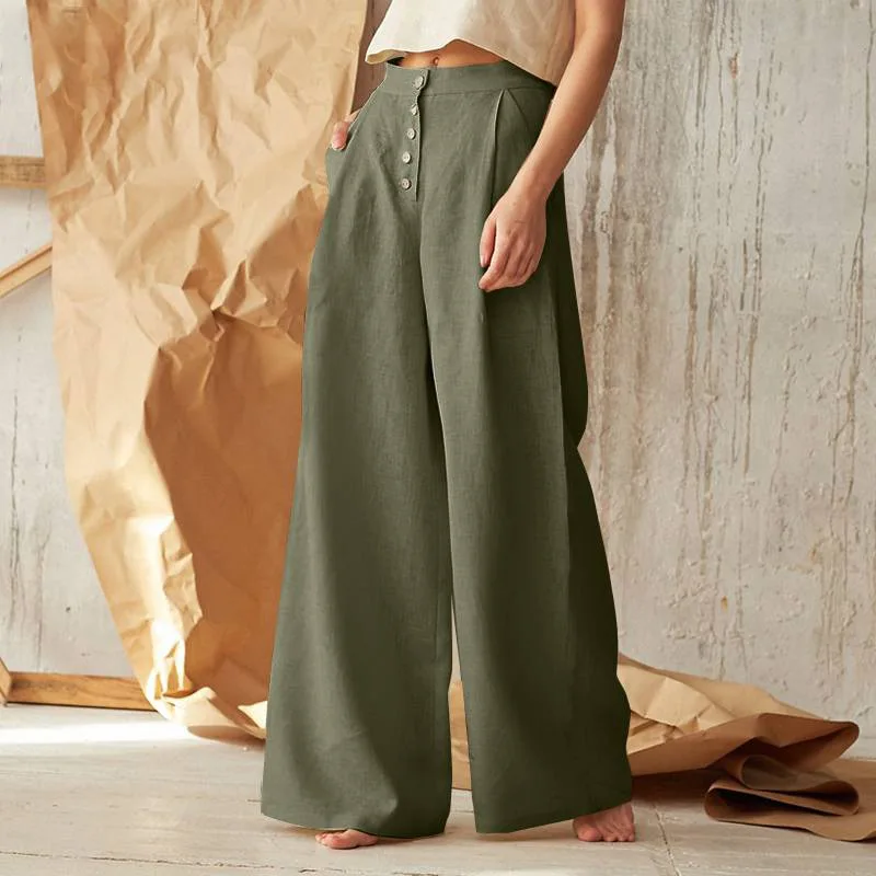 2023 Summer Cotton Linen Oversize Women's Long Pants Black Button Pockets Loose Pants Female Spring Casual Fashion Lady Clothes