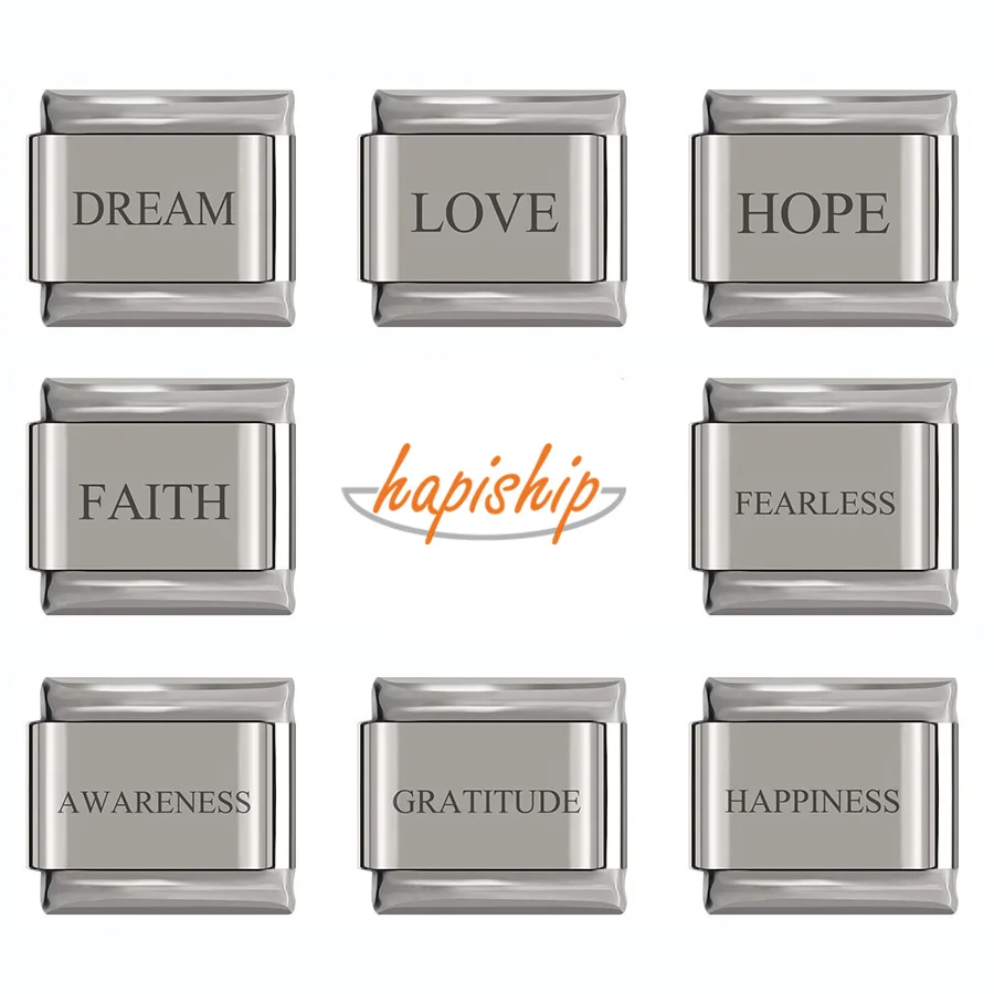 Hapiship оригинальная Маргаритка Любовь Вера Надежда мечта письмо Шарм подходит для браслета шириной 9 мм из нержавеющей стали ювелирные изделия своими руками DJ02