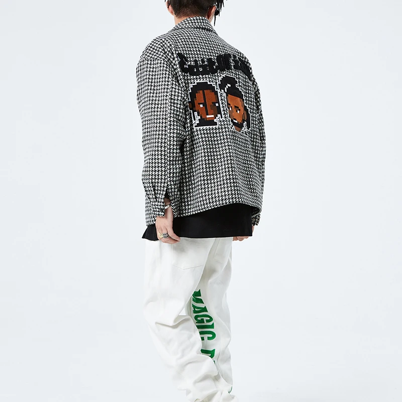 Mens Jackets Oversize Hip Hop Casual Windbreaker Autumn Coat Loose Vibe Patchwork Couple Clothes Plaid Letter Embrodiery Lapel