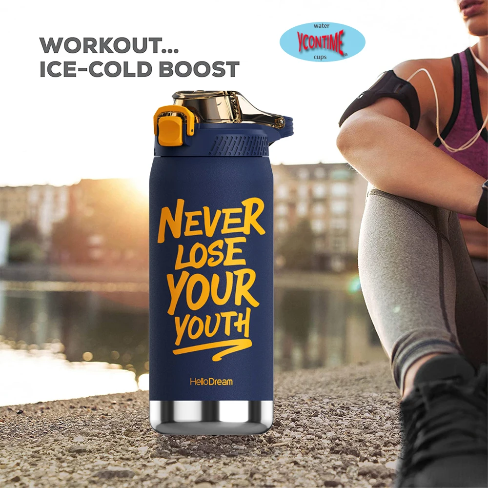 

YCONTIME Water Bottle Sport Cup Thermal Mug Water Thermos Bottle 1000ML With Straw Stainless Steel Tumbler Vacuum Flasks Drinks