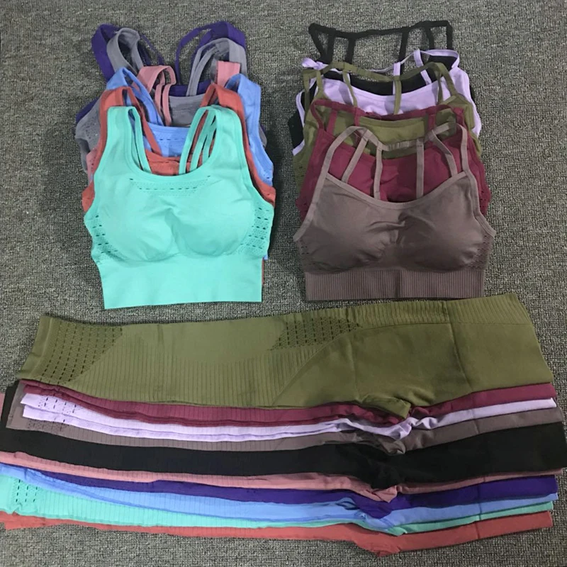 

24 Color 2pc/Set Sports Suits Seamless Yoga Set Women Fitness Clothing Sportswear Gym Leggings Padded Push-up Strappy Sports Bra