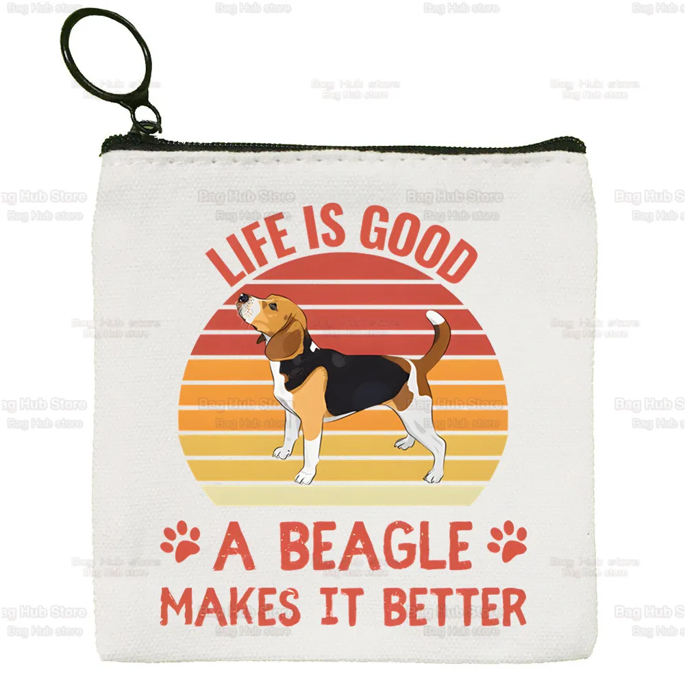 Beagle Cartoon Coin Purse Female Fabric Bagel Dog Cute Small Purse Mini Clutch Bag Cute Canvas Key Case Coin Purse