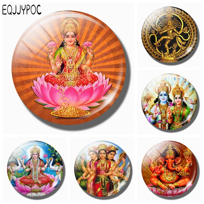 

Lakshmi Gold 30 MM Fridge Magnet Shiva Amulet India Goddess of Wealth Glass Dome Magnetic Refrigerator Stickers Home Decoration