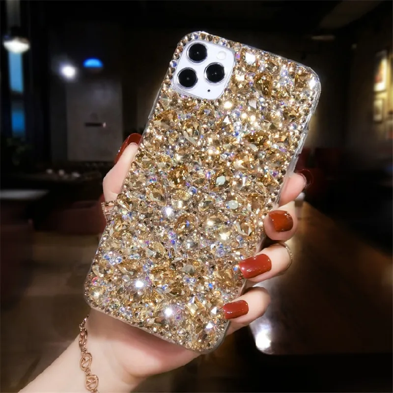

Glitter Full Gold Diamond Crystal Phone Case For iPhone 14 13 12 11 Pro Max Casing For Women Luxury Bling Rhinestone TPU Cover