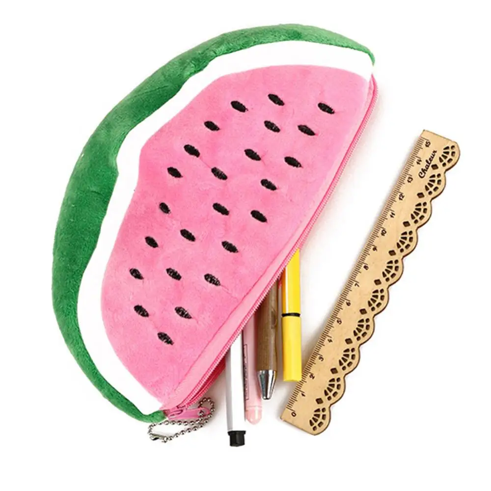 

Storage Case Pencil Bag Storage Zipper Watermelon Semicircle Short Plush Stationery Case