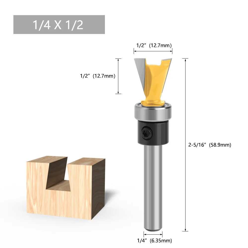 1 шт., 1/4 дюйма, 6,35 мм, фреза с хвостовиком, резьба по дереву, набор фрез с ласточкиным хвостом и подшипником, деревообрабатывающая гравировальная фреза, фрезерная фреза