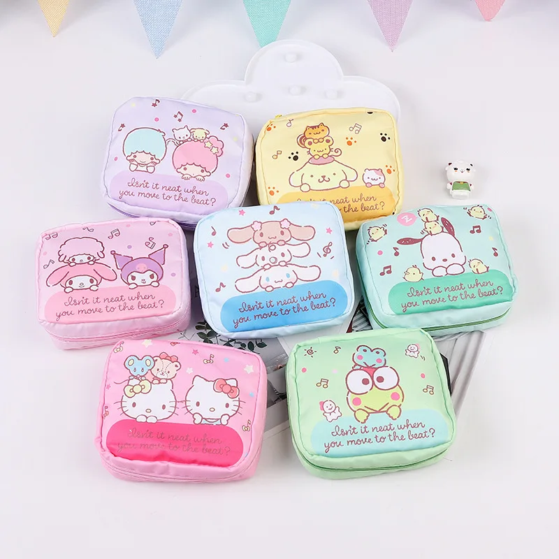 

Sanrio Hellokitty Mymelody Kuromi Purin KEROPPI Cinnamoroll Sanitary Napkin Storage Bag Cute Girls Makeup Portable Storage Bag
