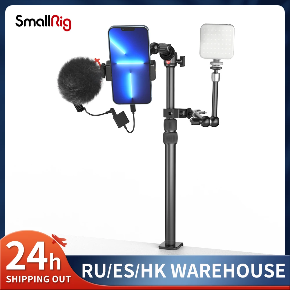 

SmallRig SmartPhone Desk Mount Adjust Live Streaming Table Stand with Microphone LED Light for Live Streaming Photo Video Shoot