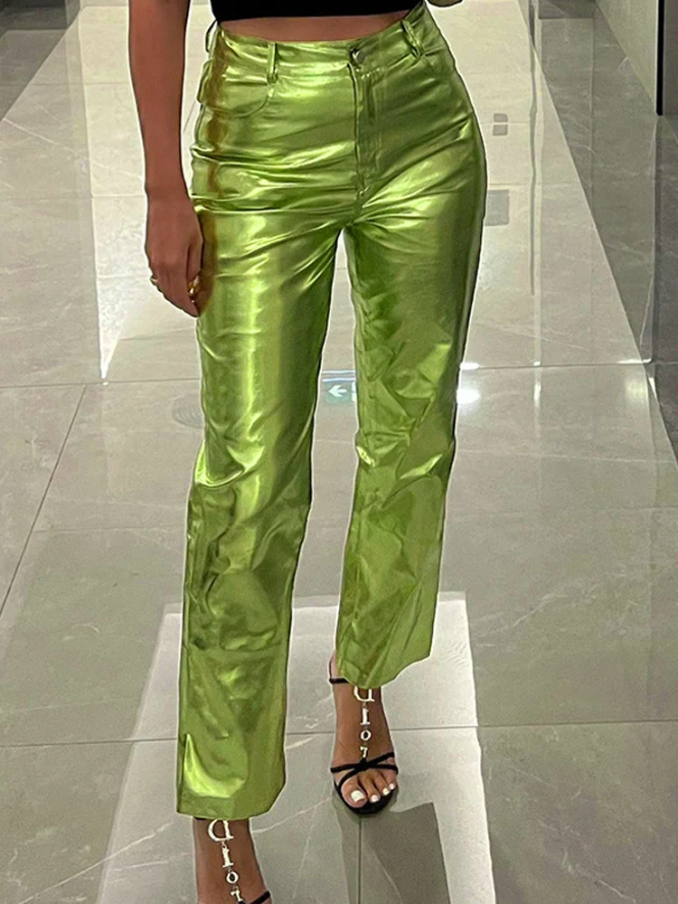 

Женские брюки с высокой талией из искусственной кожи Y2K, прямые штаны, уличная одежда, повседневные брюки, женские свободные модные штаны 2022 ...
