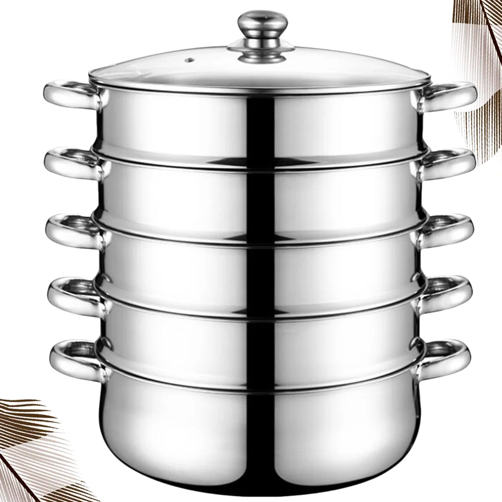 

Steamer Pot Cooking Steam Steaming Stainless Cookware Steel Soup Food Vegetable Basket Pan Large Metal Kitchen Stock Lid Seafood