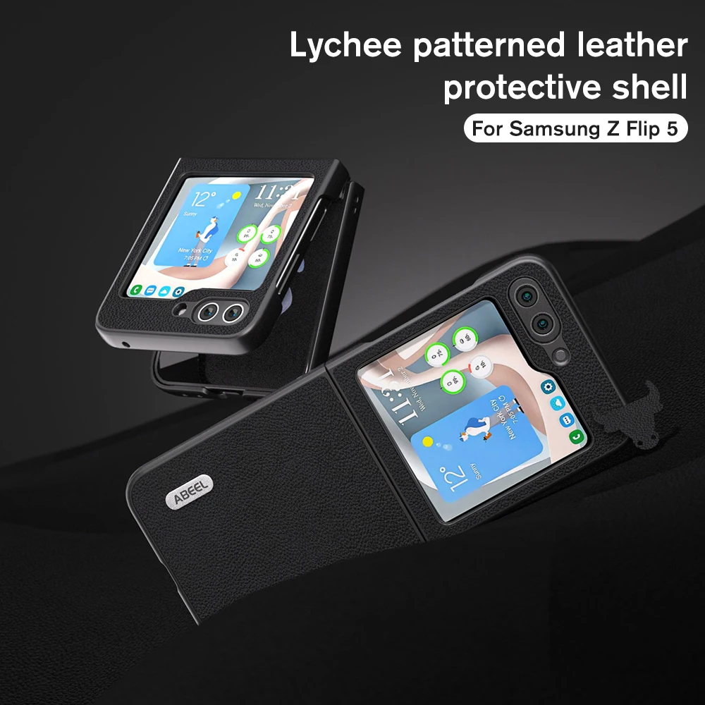 

Роскошный чехол из натуральной кожи с рисунком личи для Samsung Galaxy Z Flip5 5G Sumsung Flip 5 ZFlip5 Z5, жесткий ударопрочный чехол с рамкой из поликарбоната