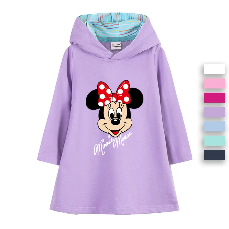 

Girls Disney Sweatshirt Dress Spring Autumn Cute Minnie Mouse Sports Hooded Dresses 2-7 Years Vestidos Children Princess Clothes