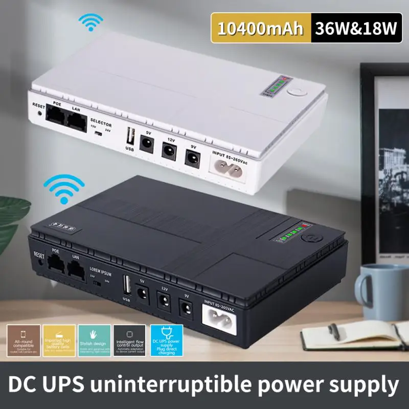 

EU 10400Mah DC18W /36W 1A/2A 5V/9V/12V Large Capacity Multipurpose Mini Portable UPS Backup Power Adapter For WiFi, Router