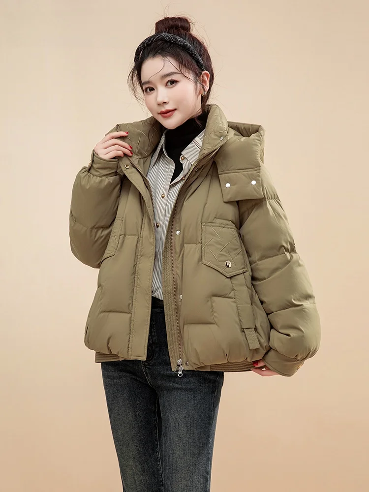 Женский пуховик на утином пуху Yaya свободный короткий теплый 90 зима 2024