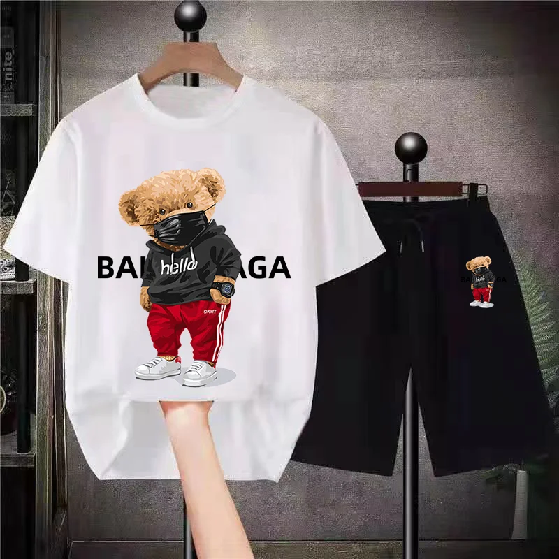 Men T-Shirts Shorts Set Summer Short Sets Cotton Luxury Brand Women Unisex Clothing Oversized Size Leisure Quality Streetwear