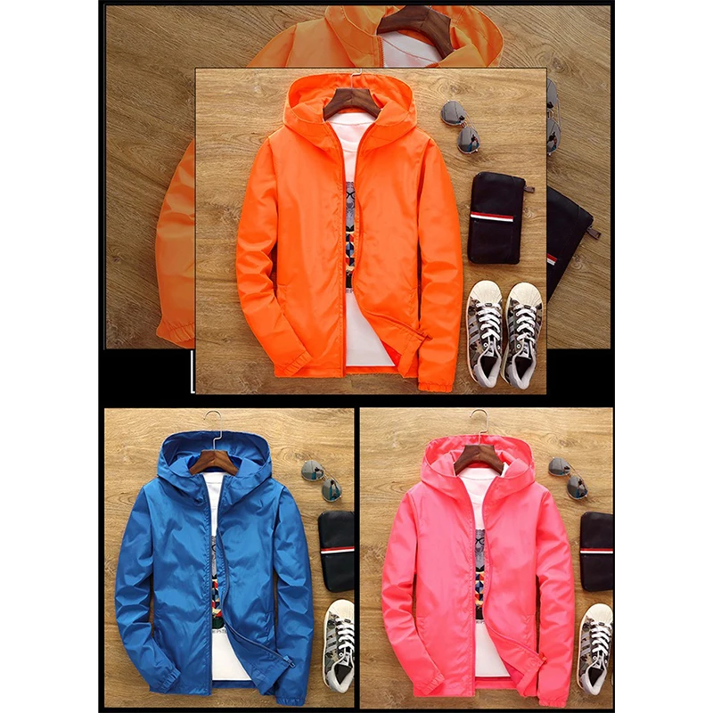 

Куртка мужская на молнии, с капюшоном, тонкая, весна-осень