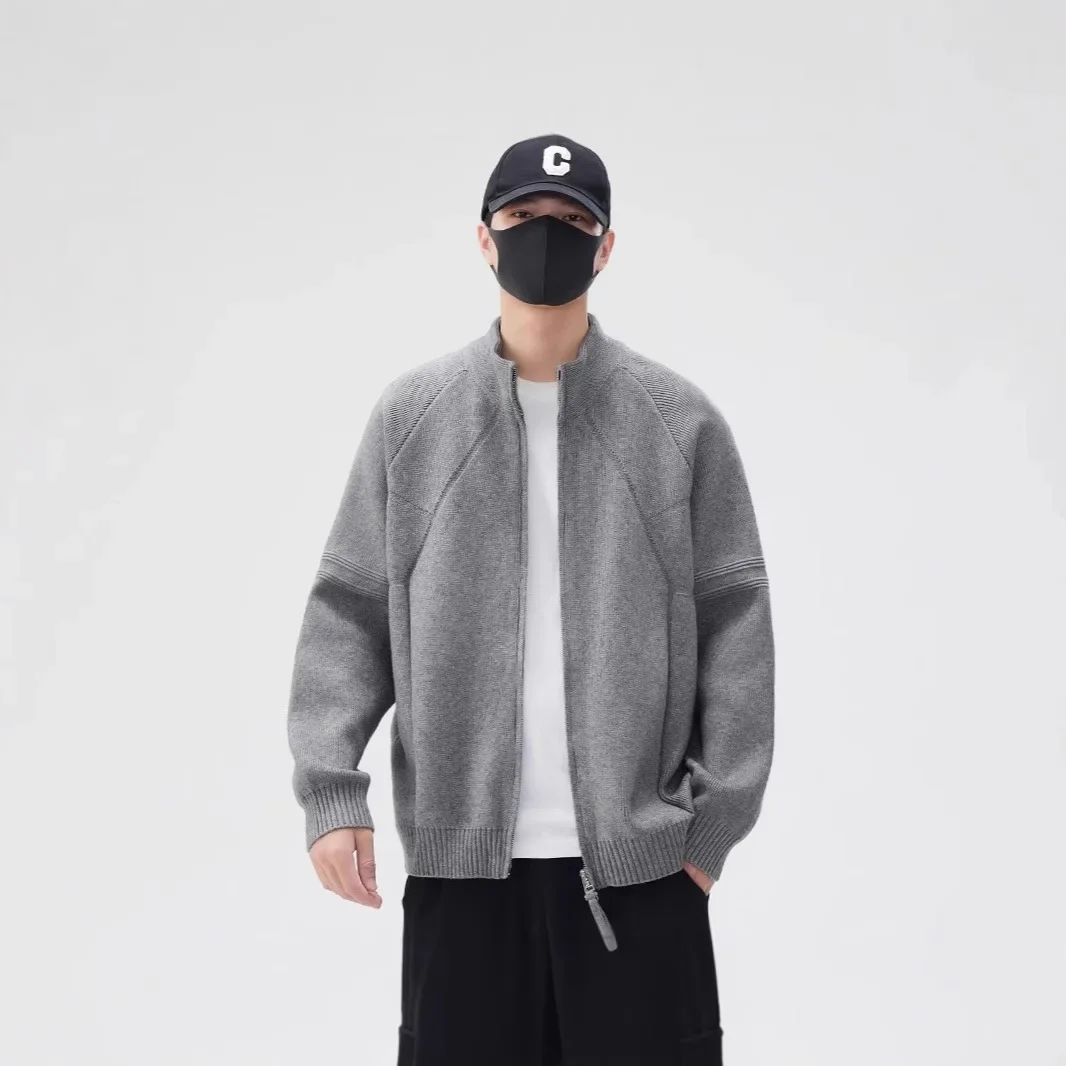 Модный вязаный кардиган мужской свитер осень-зима 2024 новая однотонная