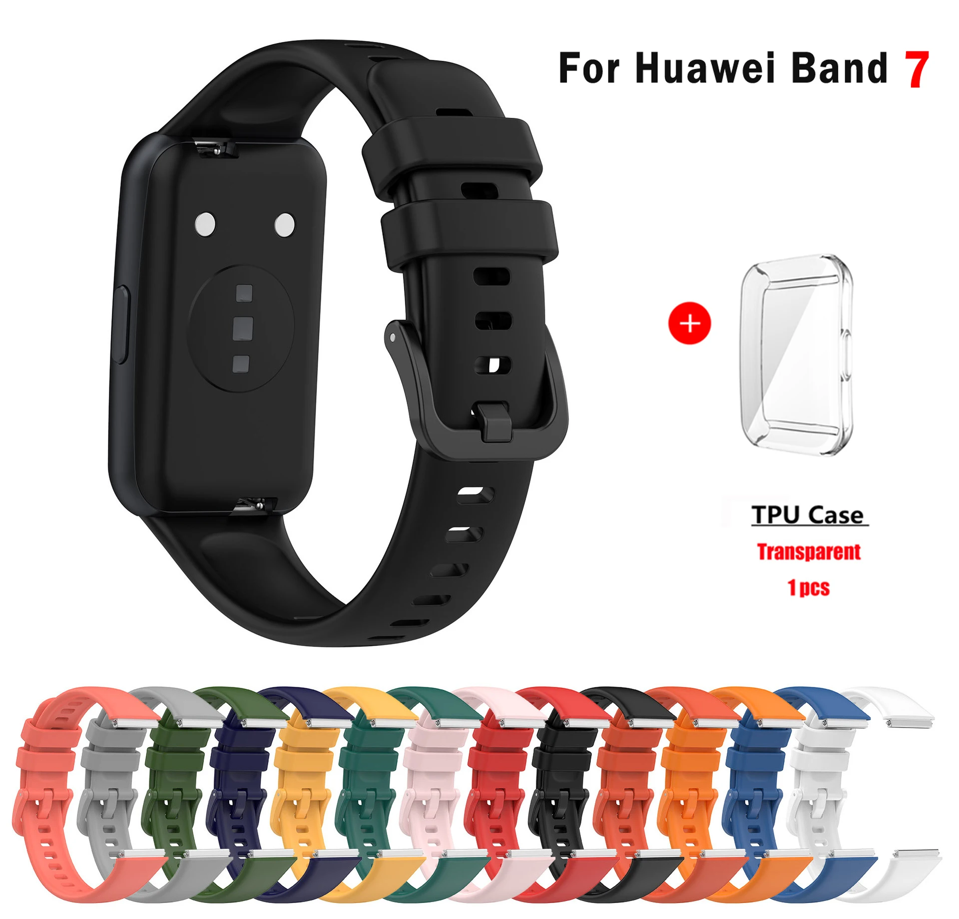 

Силиконовый ремешок для наручных часов + чехол для Huawei Band 7, ремешок для умных часов, сменный спортивный браслет для Huawei Band7