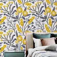 2022 new yellow flower self adhesive nursery peel and stick wallpaper home decor modern removable watercolor plant wall stickers