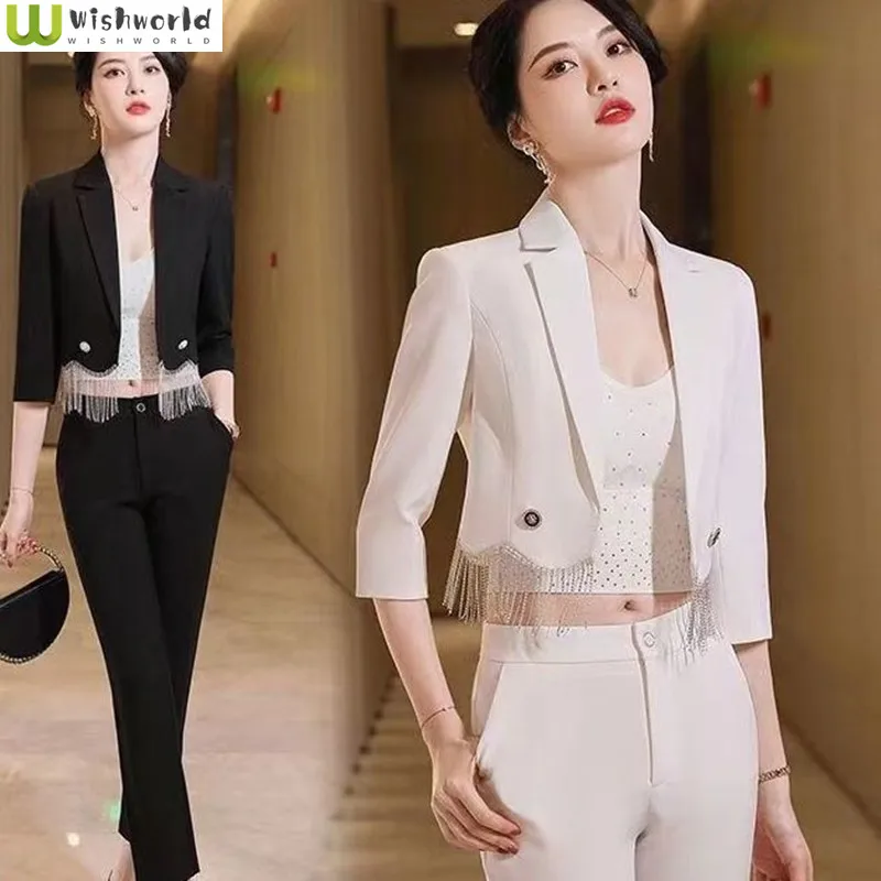 

High End Short Tassel Small Suit Coat Women's Spring and Summer Fashion Korean Version Temperament Goddess Fan Fashionable Suit
