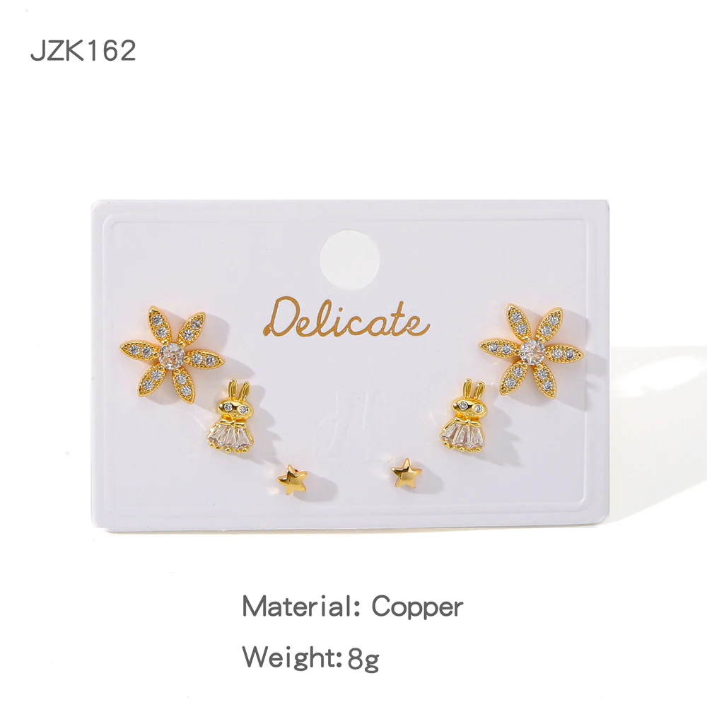 3 пары/комплект женские серьги-гвоздики с фианитами