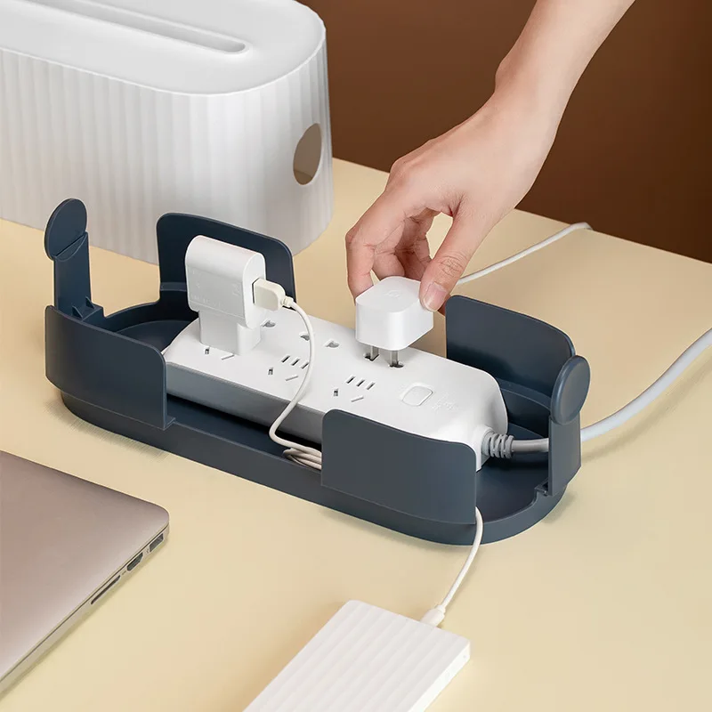 

Cable Management Box with Phone Holder Stand Power Line Socket Strip Cover Charger Adapter Wires Hider Desktop Cord Organizer