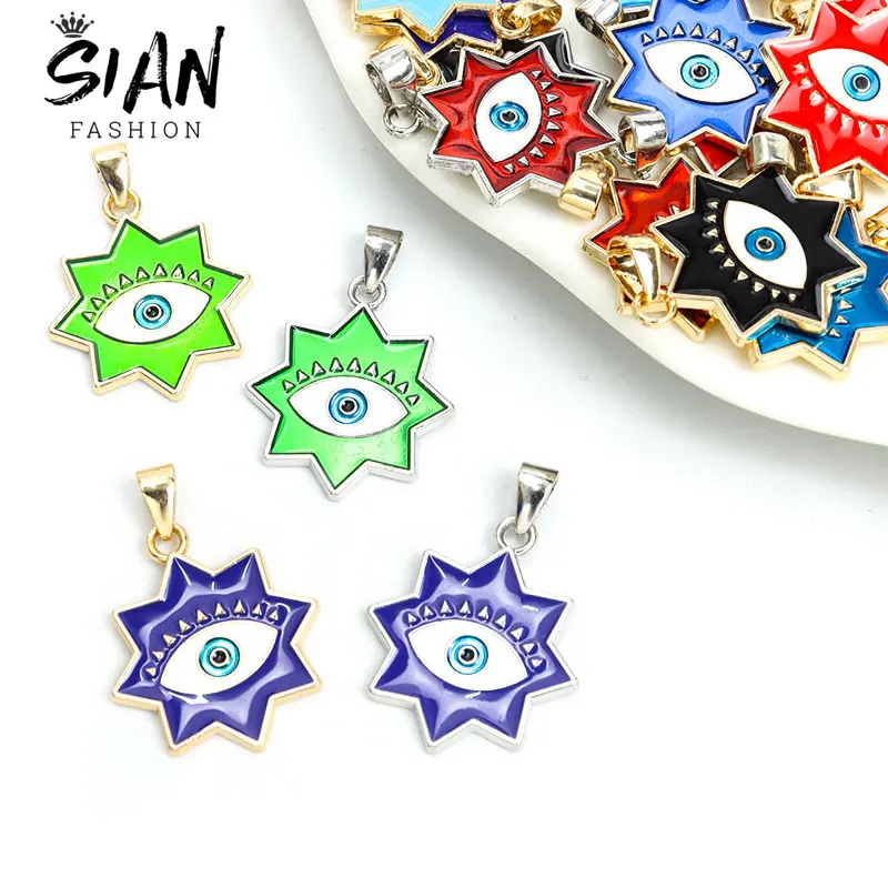 

8pcs Fashion Enamel Blue Evil Eye Charms Gold Color Plated Zinc Alloy Pendant Charms DIY Jewelry Making Necklaces Accessories