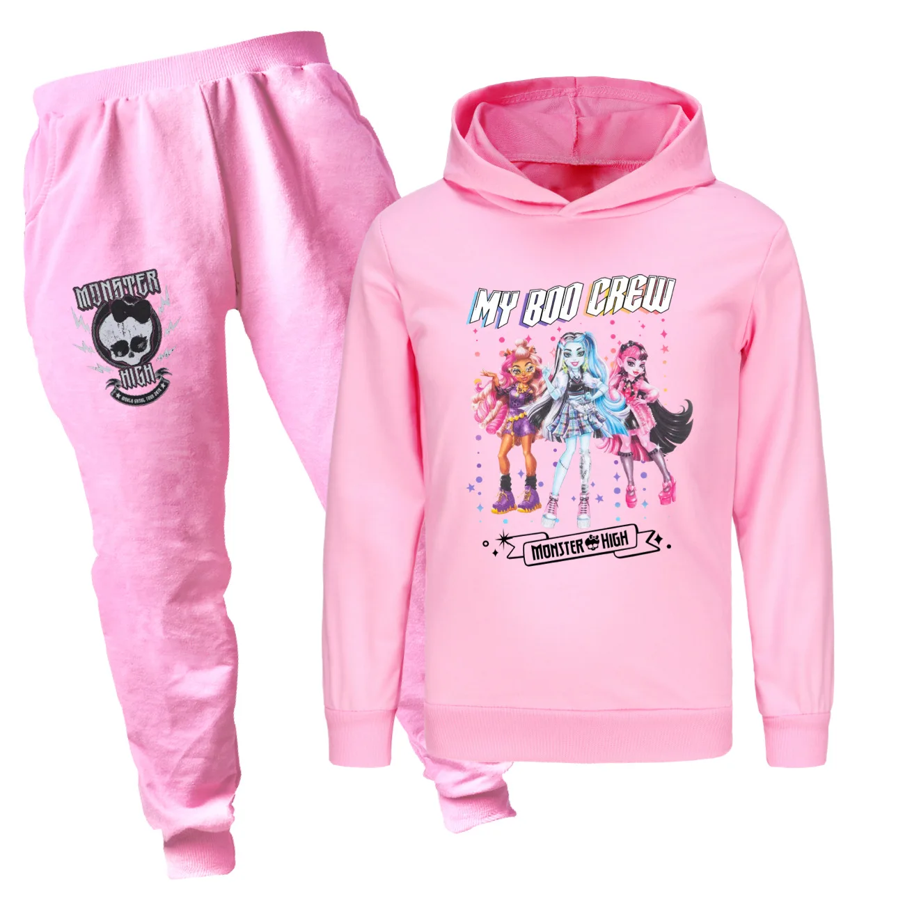 Monster High Costumes Kawaii Dolls Draculaura Frankie Printed Boy Hoodies Pants 2pcs Autumn Sweatshirt Long Sleeve Girls Clothes