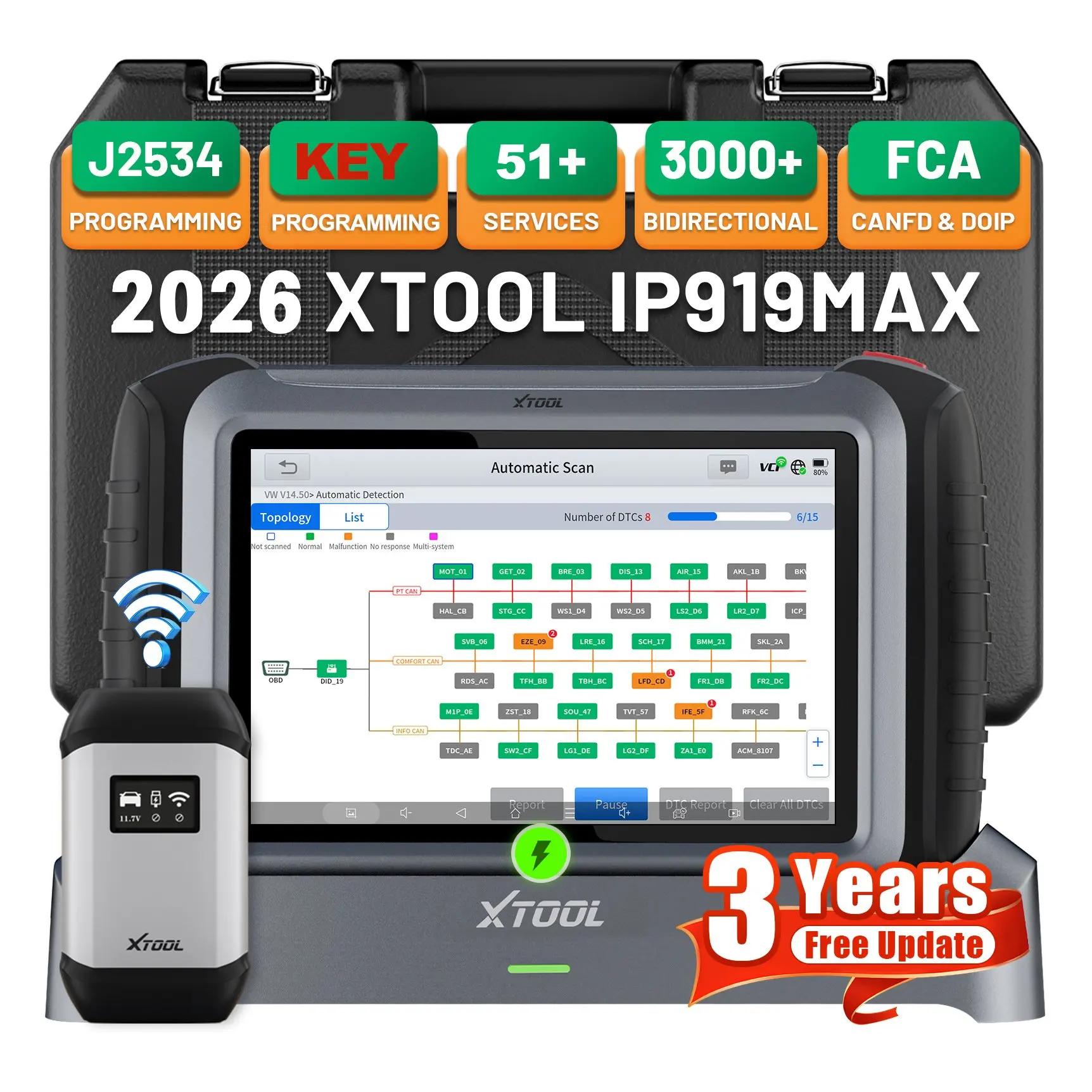 Фото Диагностический сканер XTOOL IP919MAX J2534 для программирования ЭБУ, программатор автомобильных ключей, полная система диагностики, 51 функция сброса, со склада в ЕС №1