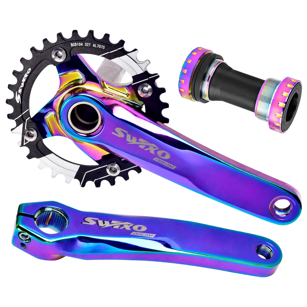 SWTXO 104BCD MTB Bike Crankset Bicycle Crank Chainwheel Rainbow Aluminum Alloy With Bottom 170mm 32T 34T 36T 38T Plate |
