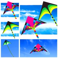 free shipping large delta rainbow kites flying toys ripstop nylon with handle line kites for adults
