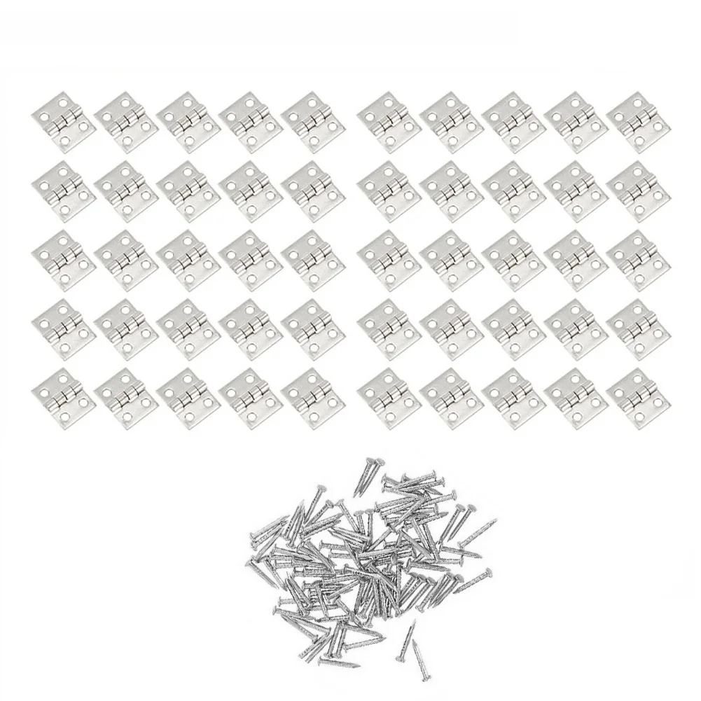 

50 шт. миниатюрные латунные петли для небольших поделок, аксессуары для дверных коробок, серебристо-золотистые 8*10 мм, зеркальная фурнитура для мебели, домашняя фурнитура