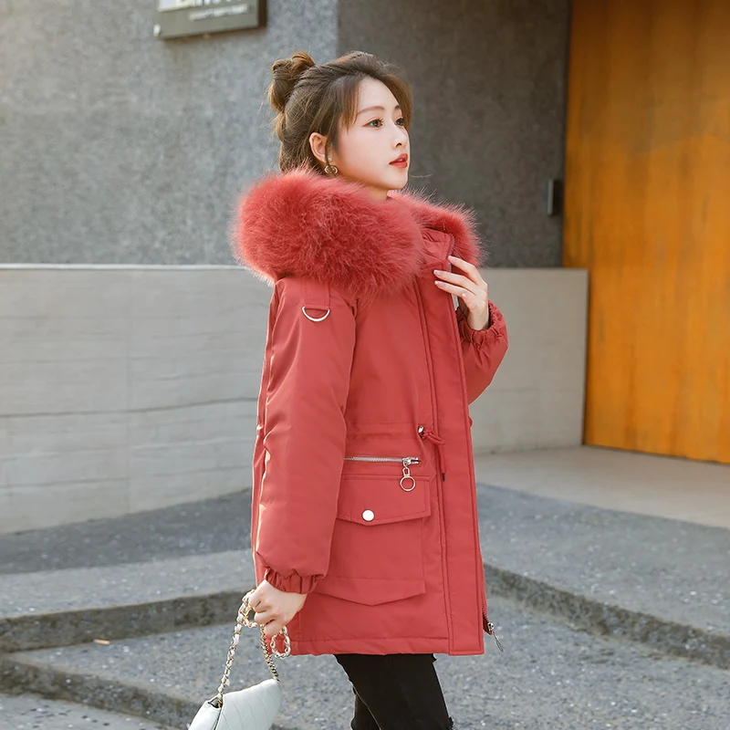 Winter Jacket Women Parkas 2022 New Fur Collar Snowsuit Fashion Long Sleeve Loose Korean Coats Large Size Female Hooded