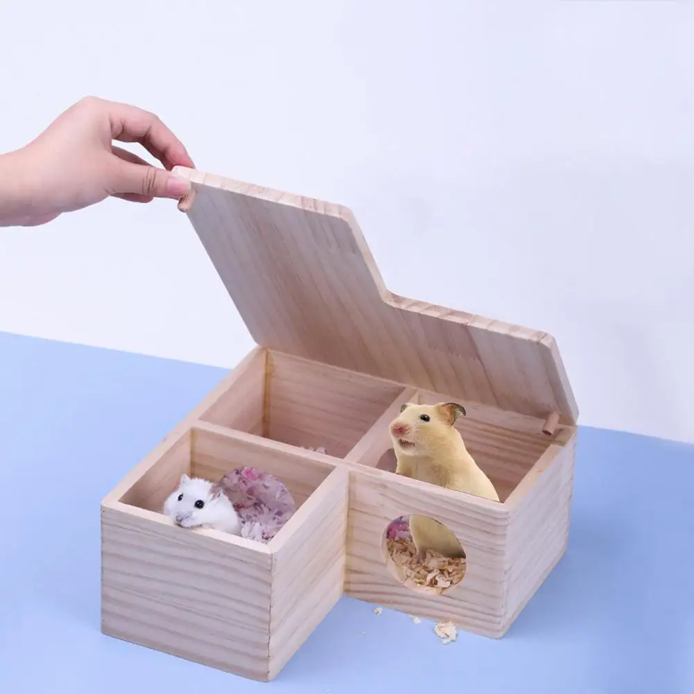 

Simple Hamster Wooden House Multi-bedroom Cabin Landscaping Supplies Nailless Structure Pet Nest For Golden Bear Dwarf Hamster