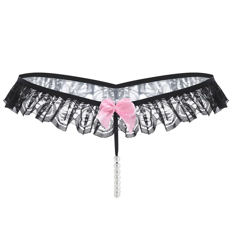 

Erotic Underwear Lace Sexy Transparent Thong Pearl Massage Open Crotch T-shirt Women Sexy Panties Underwear Women