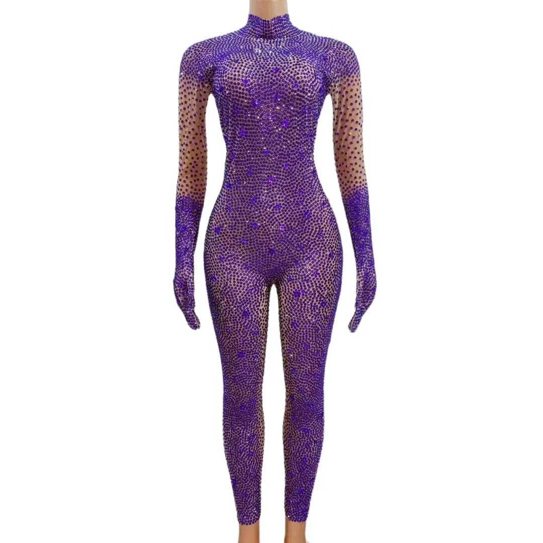 Блестящие комбинезоны со стразами перчатки для женщин певица танцовщица