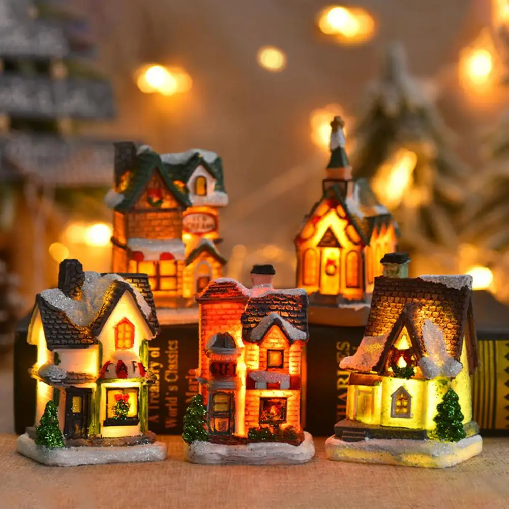

Decorative Long Lasting Xmas Party Desktop Mini LED House Statue for Household
