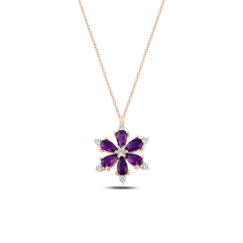 

Silver 925 Sterling Lotus Blossom Zirconia stone Amethyst Necklace