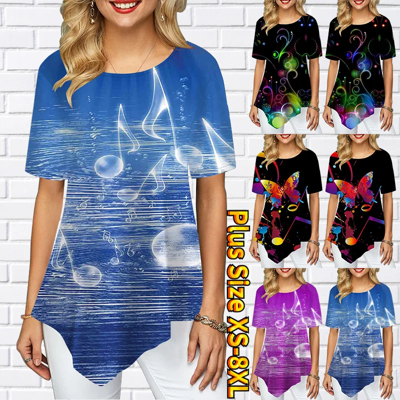 

2022 Women Printed T-Shirt Short Sleeve Round Collar Loose Pullover Ladies Casual Tops Size Tee Summer Oversized Streetwear Tee