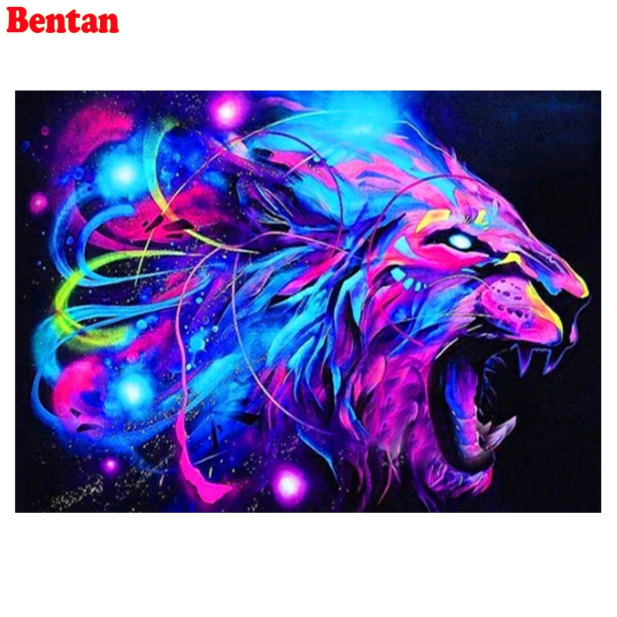 

5D DIY Diamond Painting Kit "Colorful Roaring Lion Head" Cross Diamond Embroidery Animal Full Round Diamond Mosaic Home Decor