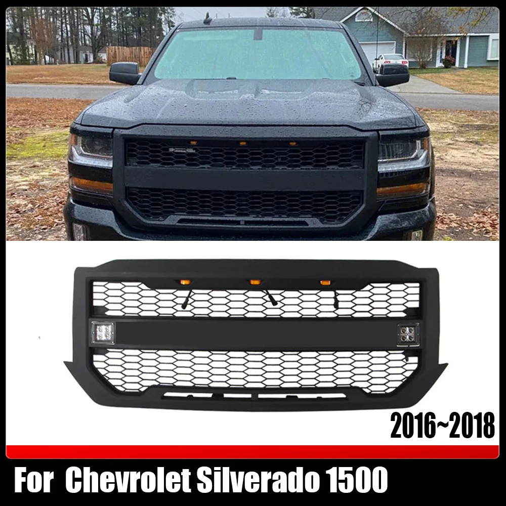 

For Chevrolet Silverado 1500 2016~2018 Dood Mesh Mask Cover Front Radiator Grill Racing Grills High Quality Bumper Grille