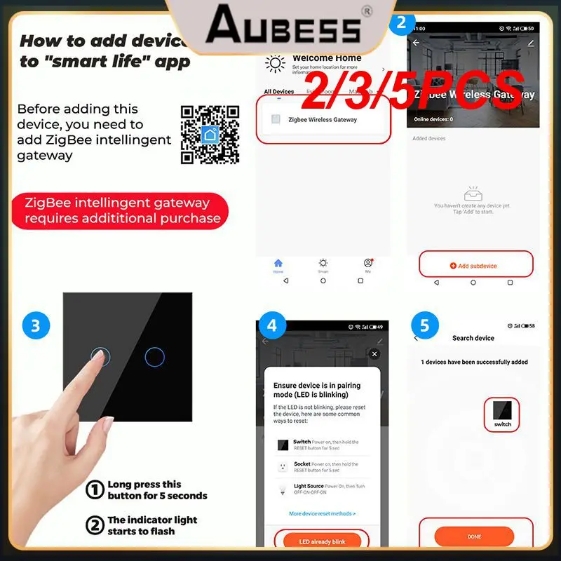 

2/3/5PCS Wireless Wall Switch Work With Alexa Google Home 1/2/3 Gang Zigbee Smart Light Switch Voice Control Tuya