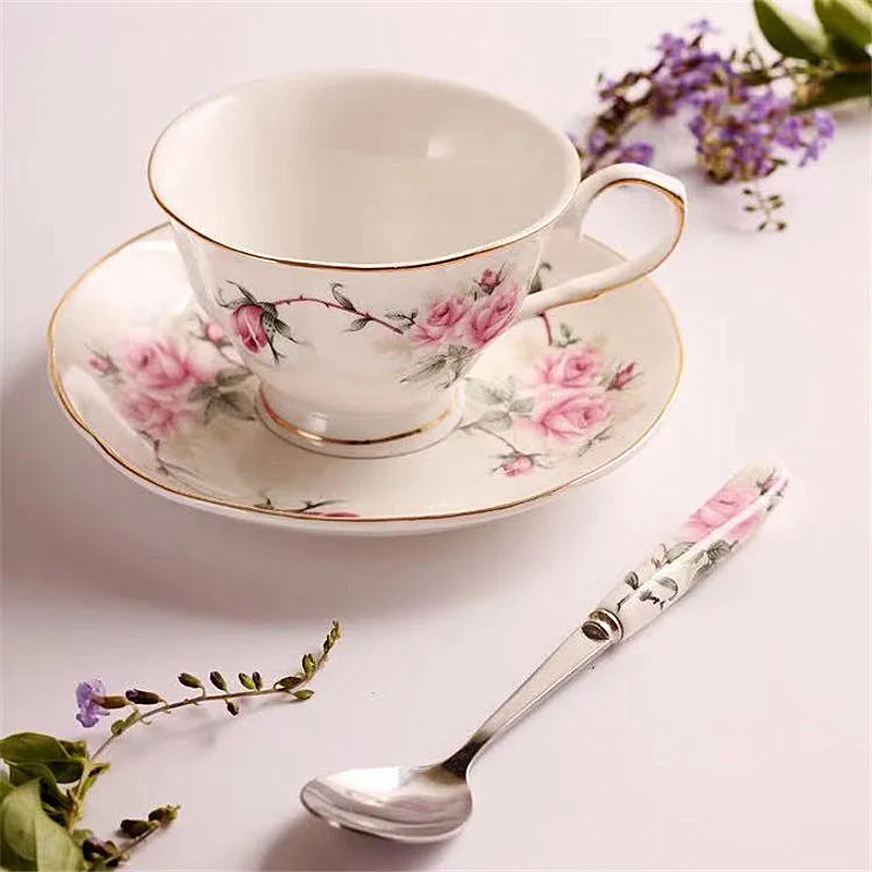 

Home Decoration 120ML Noble Bone China Coffee Cup Saucer Spoon Set Luxury Tea Top-grade Porcelain Tea Cup Cafe Party Drinkware