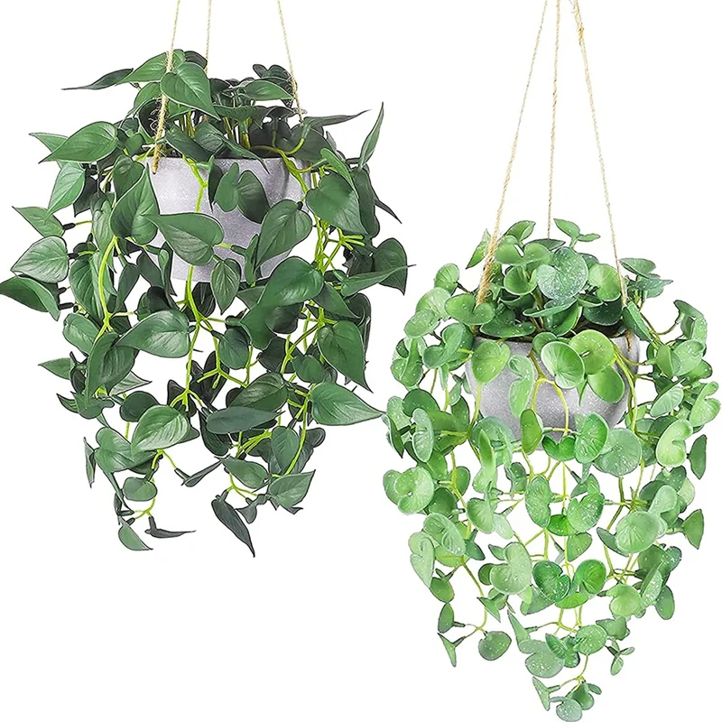 

2 Pack Artificial Hanging Plants Decor,Fake Hanging Plants With Potted Greenery Vine For Wall Indoor Outdoor Decoration