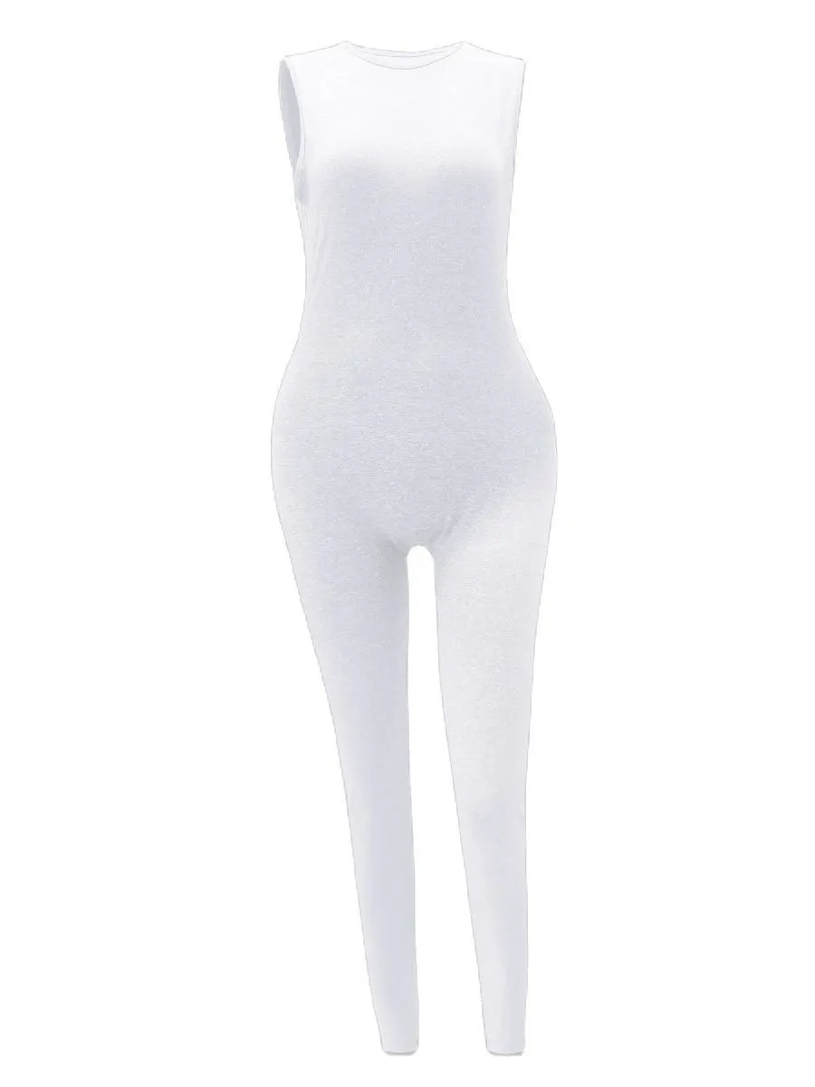 LW sleeveless Jumpsuit One-Pieces Casual Round Neck Basic Sleeveless Women 2023 Skinny Jumpsuit Streetwear Female Outfits