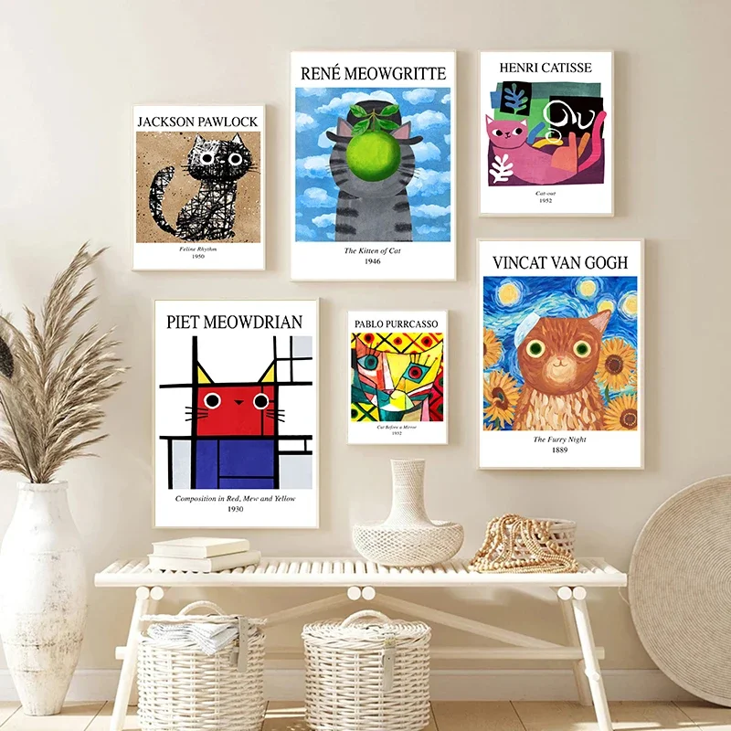 

Мультяшные художественные постеры и принты кота Абстрактная Картина на холсте настенные художественные картины для гостиной Детская Спальня Декор для детской комнаты