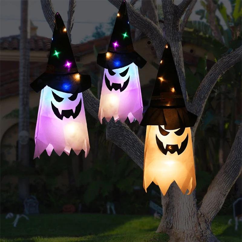 

Светильники для Хэллоуина, привидения, светодиодные мигающие огни, светящийся волшебник, лампа, украшения для Хэллоуина, Декор для дома шляпа призрак, Хэллоуин