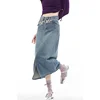 Spring Women Blue Denim Half Body Skirt High Waist Slit Casual Korean Mid Length Baggy Vintage Straight Female Denim Long Skirt 3
