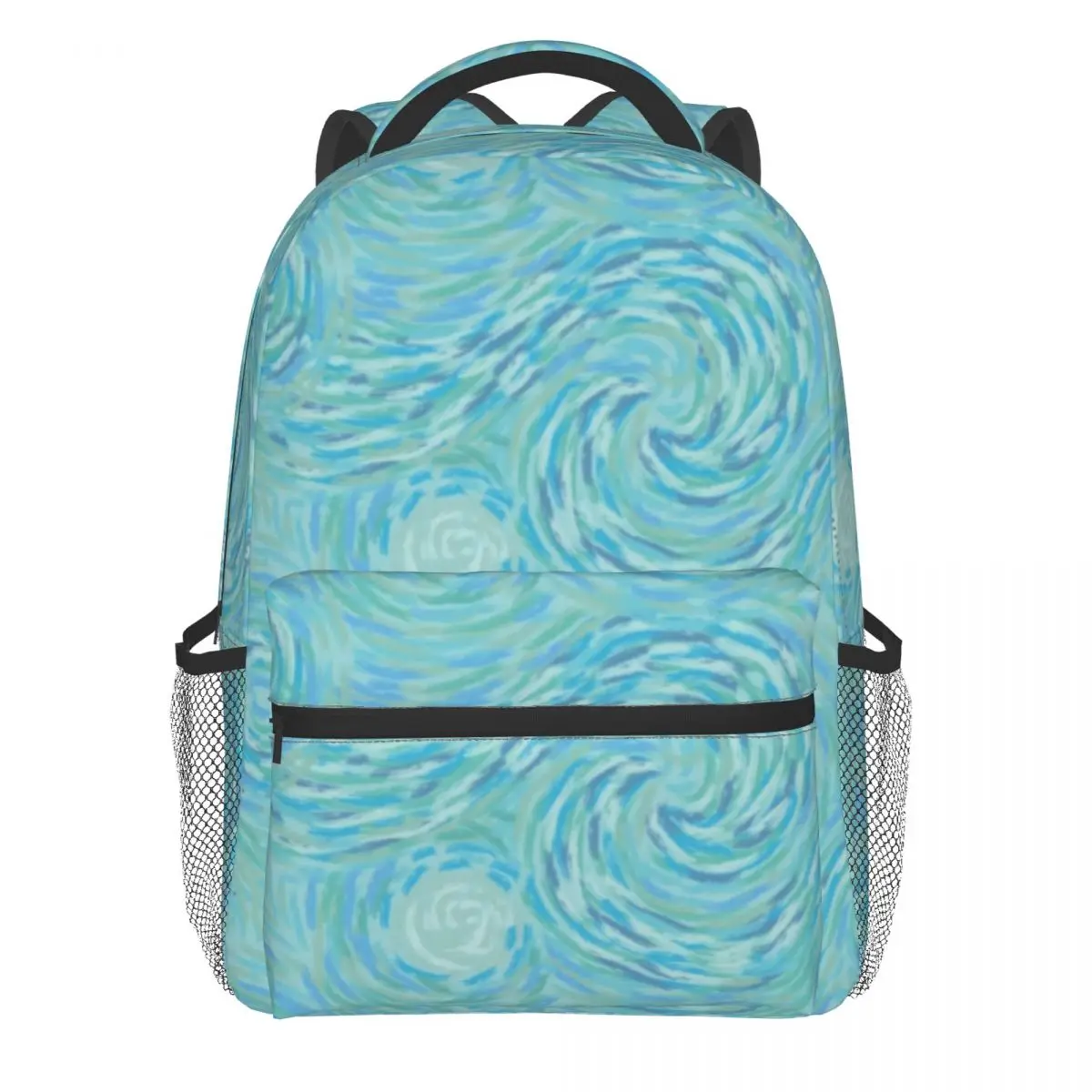 

Bright Teal Blue And Gray Swirl Backpack Van Gogh Workout Backpacks Unisex Custom Durable School Bags Kawaii Rucksack