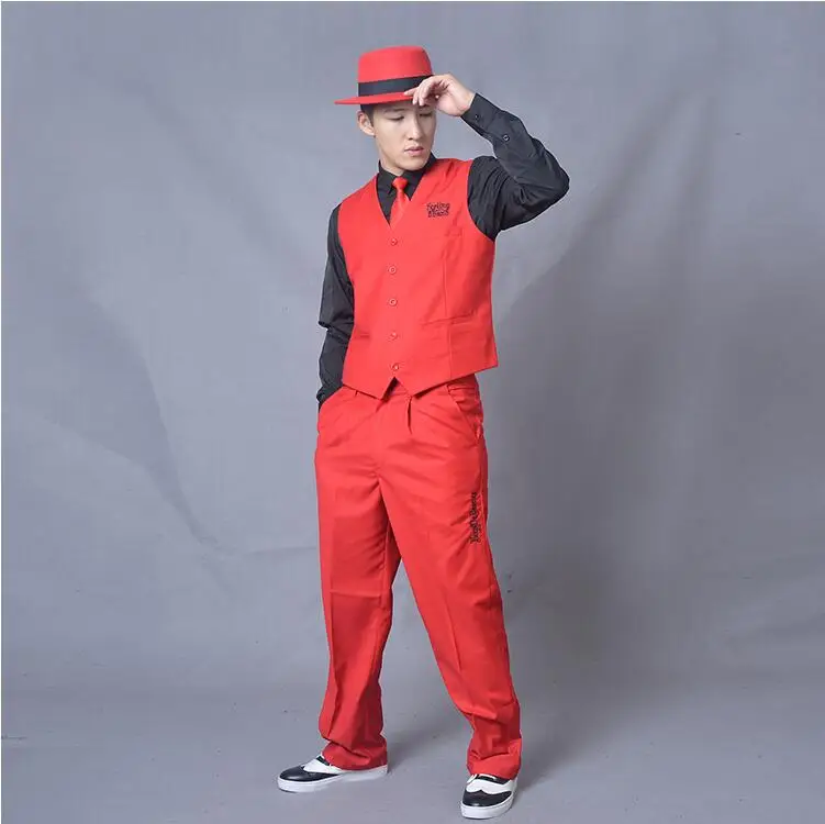 

Men's Mechanical Dance clothes locking performance hip hop arena Uniform Standard Popping Vest + pants solid color suit Boy